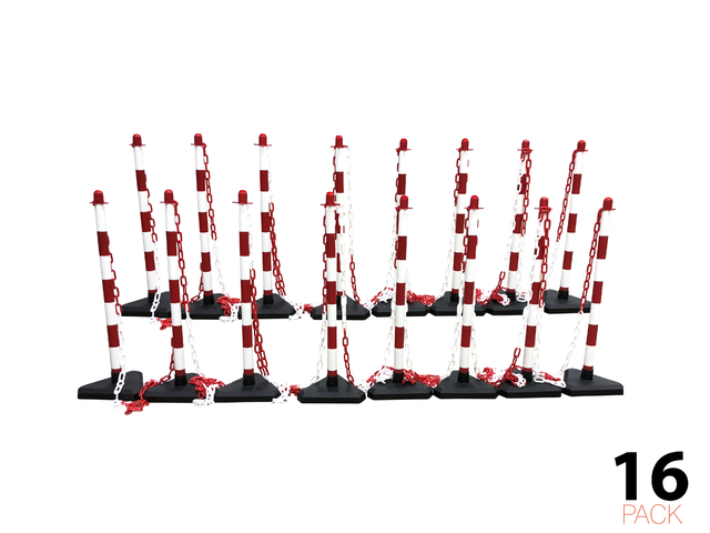 Set Stupić s lancem - Ekonomični -, 16 stupića uklj. 25m Plastični lanac (Crveno/Bijelo)