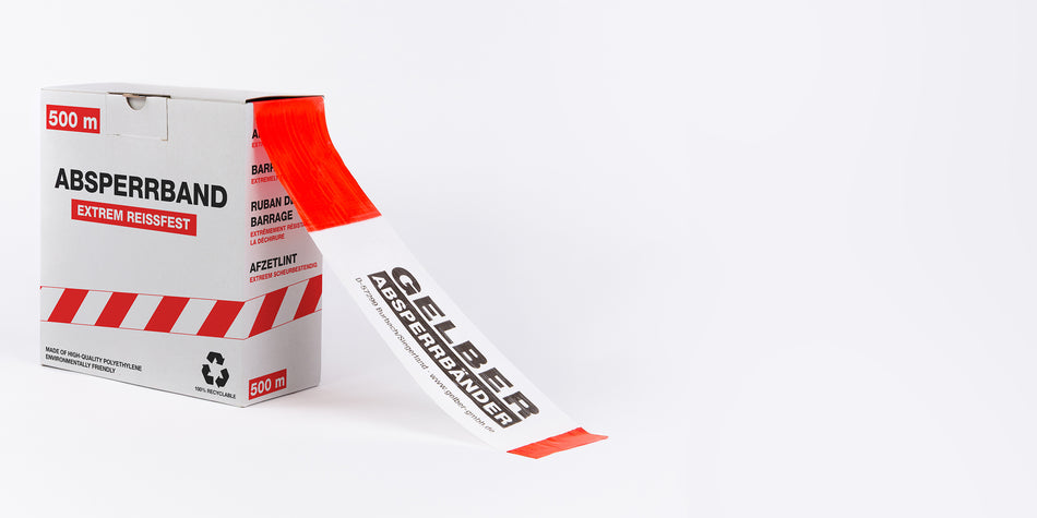 Barrier Tape – White/Red – Custom Printed Text – 500m x 80mm