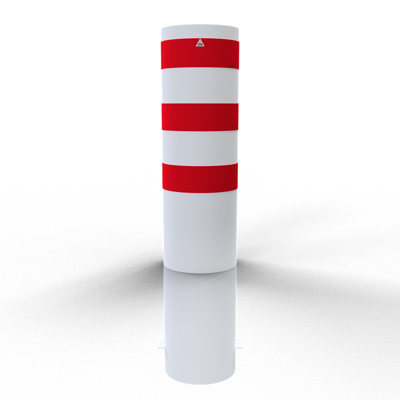 XXL Safety Steel Bollards - Solid Ø 323 mm White with red reflecting stripes Root-fixed 40321B
