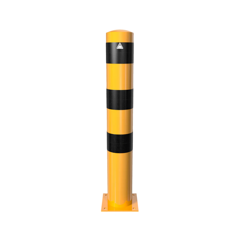 XXL Safety Steel Bollards Solid Ø 152 mm Yellow with black reflective stripes Fixed by plugs