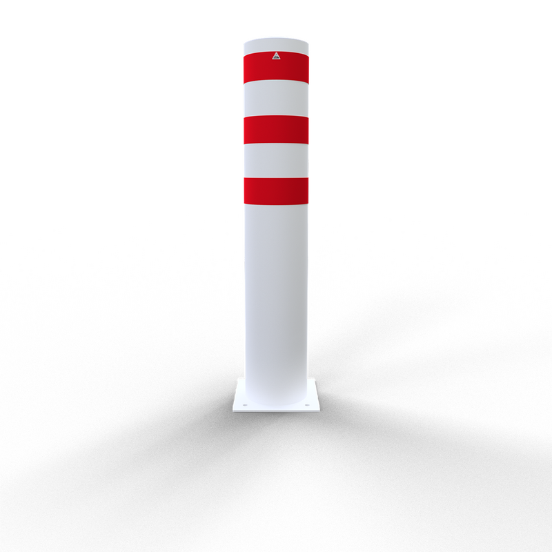 XXL Safety Steel Bollards Solid Ø 273 mm White with red reflecting stripes Fixed by plugs 40273B