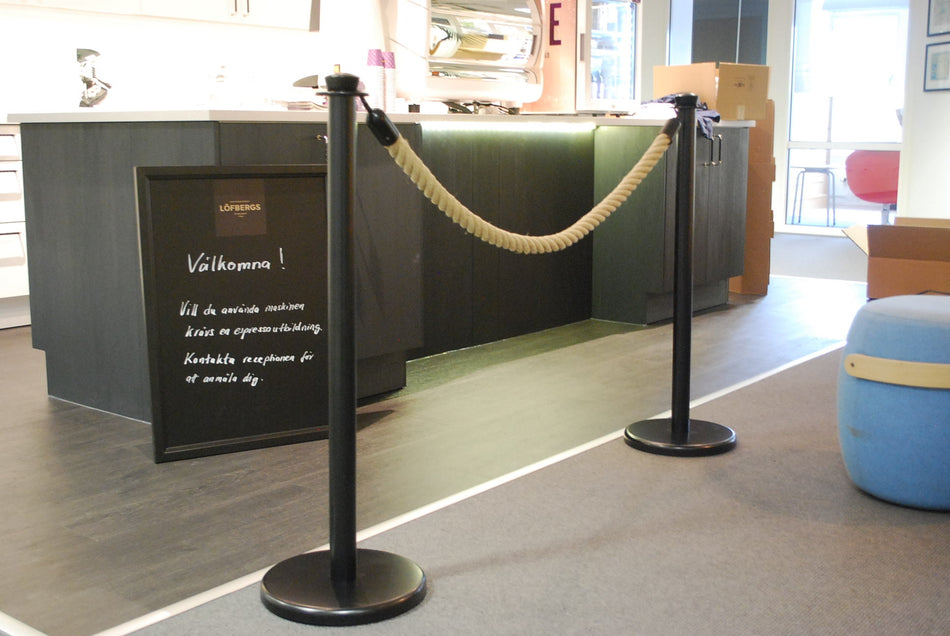 Crni set stupića i užeta - Luxor - (2x crni stupići + 1x 150cm uže od konoplje)