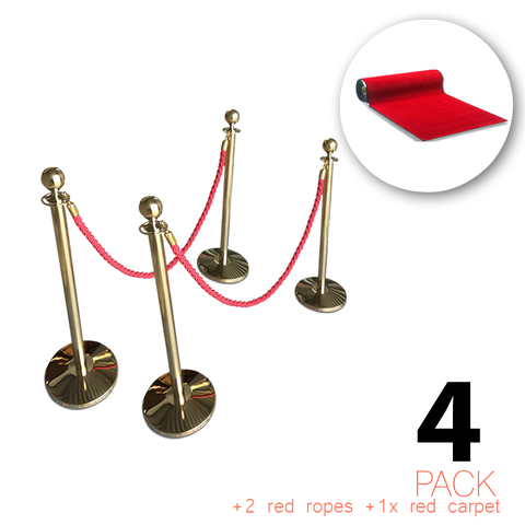 (4 Pack) - pacote de entrada VIP Flexibarrier incluindo postes, cordas e alcatifa